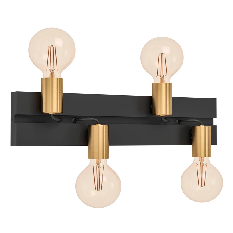 EGLO Spotlight bar Macchione, ceiling light fitting with 4 spot lights, minimalist living room lamp made of black metal, track lighting with E27 socket
