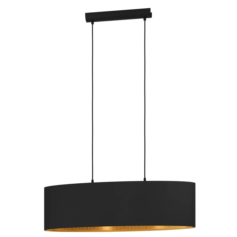 Eglo Pendant Lighting Zaragoza, Textile Ceiling Light Fitting, Hanging lamp for Dining and Living Room, Fabric Shade in Black and Gold with Geometric Pattern, E27 Socket, 31 in