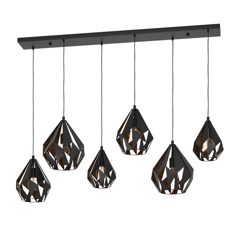 EGLO Pendant Lighting Carlton 1, 6 lamp Ceiling Light Fitting, Creative Hanging lamp for Dining and Living Room Made of Metal in Black and Copper Finish, E27 Socket