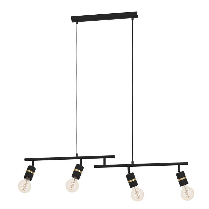 Eglo Pendant Lighting Lurone, Ceiling Light Fitting with 4 Adjustable Spots, Hanging lamp for Dining and Living Room, Metal in Black and Brass Finish, E27 Socket