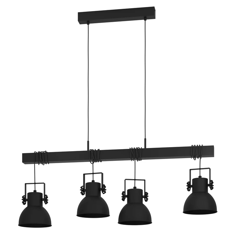 Eglo Pendant Lighting Shirebrook, Ceiling Light Fitting with 4 Shades, Industrial Hanging lamp for Dining and Living Room, Black Wood and Metal, FSC100PA, E27 Socket