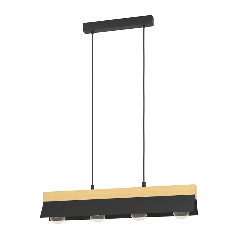 Eglo Pendant Lighting Tarrafo, 4 lamp Ceiling Light Fitting, FSC100HB, Hanging lamp for Dining and Living Room Made of Brown Wood and Black Metal, E27 Socket