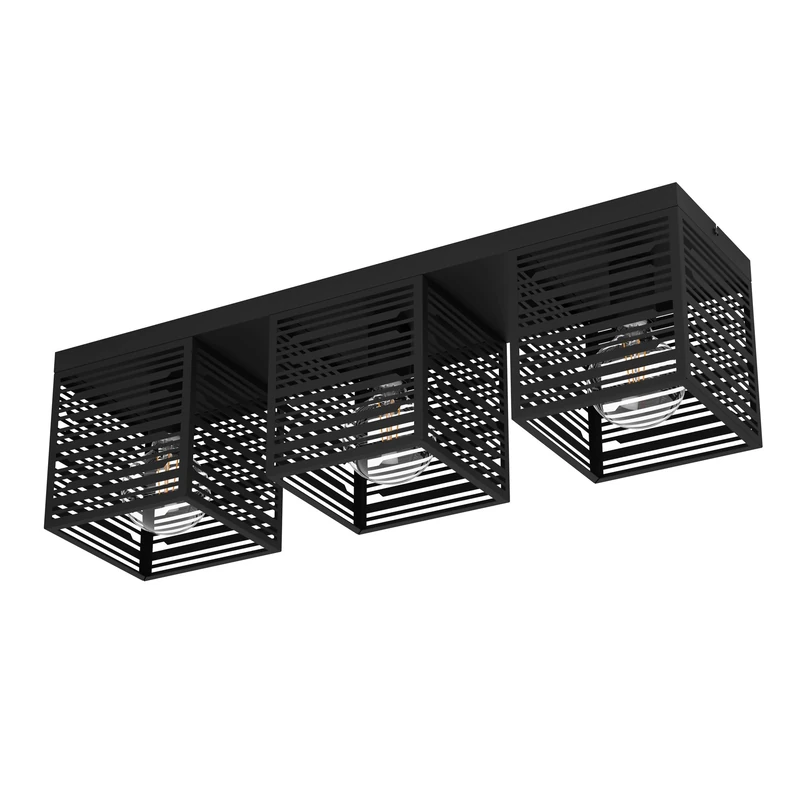 Eglo Ceiling Light Fitting Piedritas, Flush Mount Ceiling lamp, Rectangular Living Room and Hallway Lighting Made of Black Metal, E27 Socket, 29 x 7 in