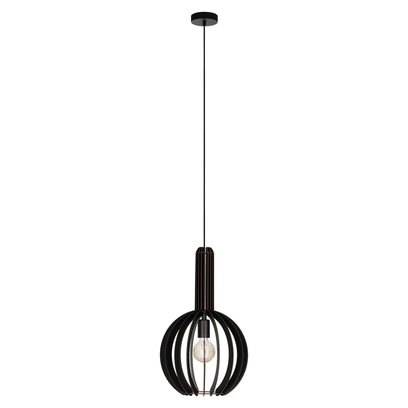 EGLO Pendant lighting Velasco, round ceiling light fitting, hanging lamp for dining and living room made of black wood and metal, E27 socket