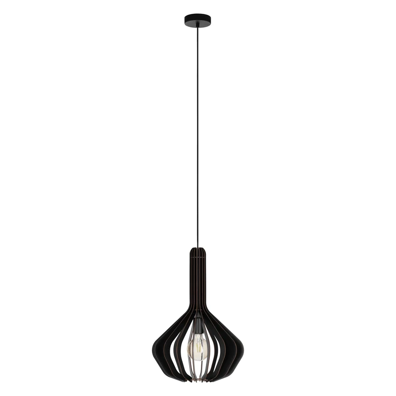 EGLO Pendant lighting Velasco, ceiling light fitting, hanging lamp for dining and living room made of black wood and metal, E27 socket
