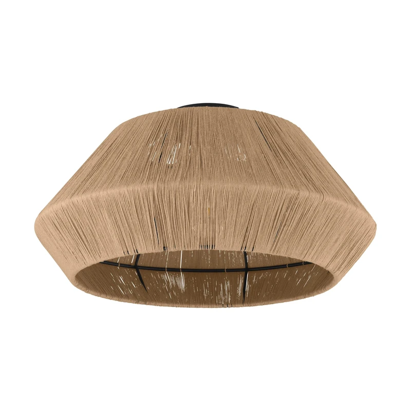 Eglo Ceiling Light Fitting Alderney, Flush Mount lamp in Vintage Design, Nature Style Living Room Lighting Made of Natural Fabric and Black Metal, E27 Socket