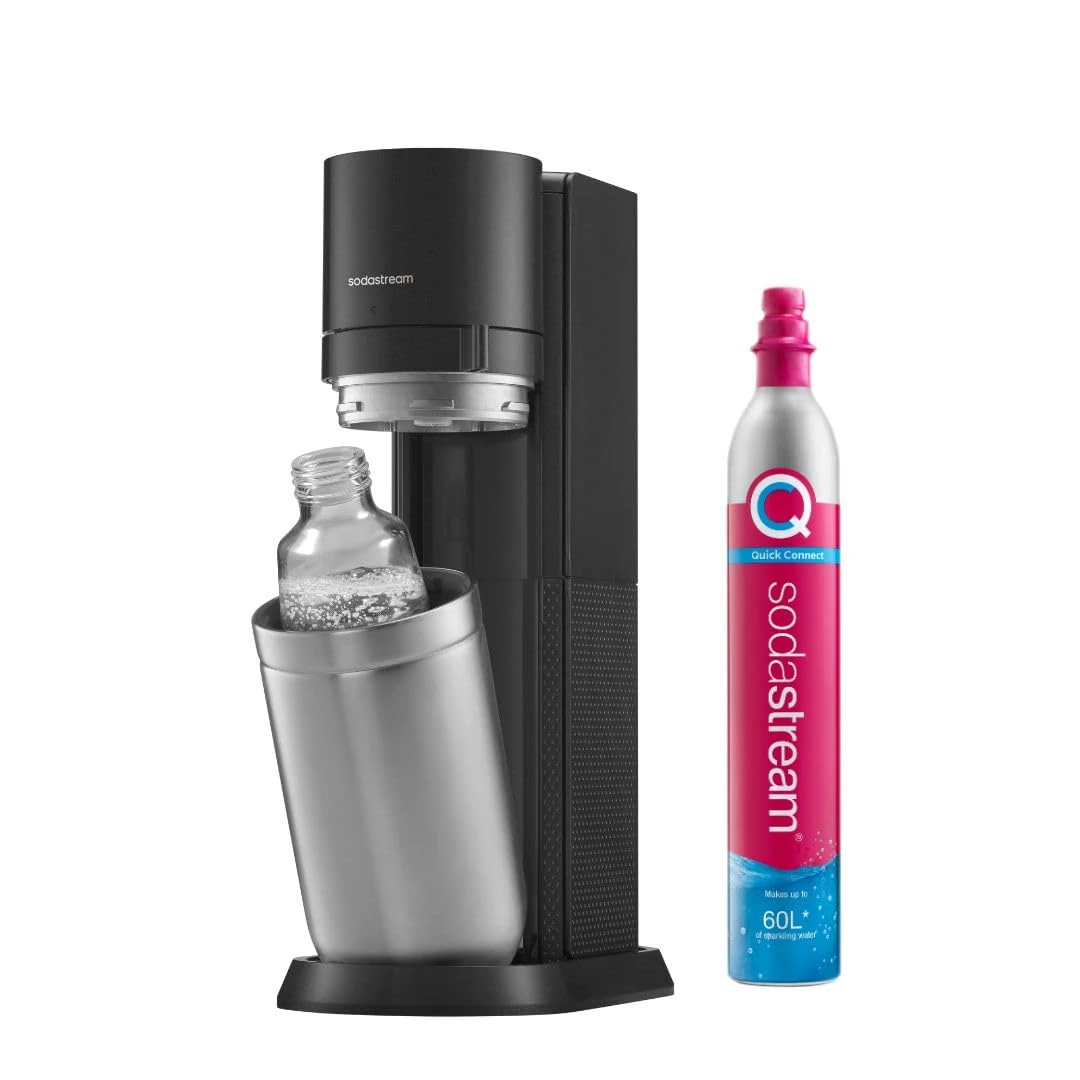SodaStream Duo Sparkling Water Maker, Sparkling Water Machine & 2x 1L Fizzy Water Bottles, Retro Drinks Maker w. BPA-Free Water Bottle, Glass Carafe & Gas Bottle for Home Carbonated Water - Black