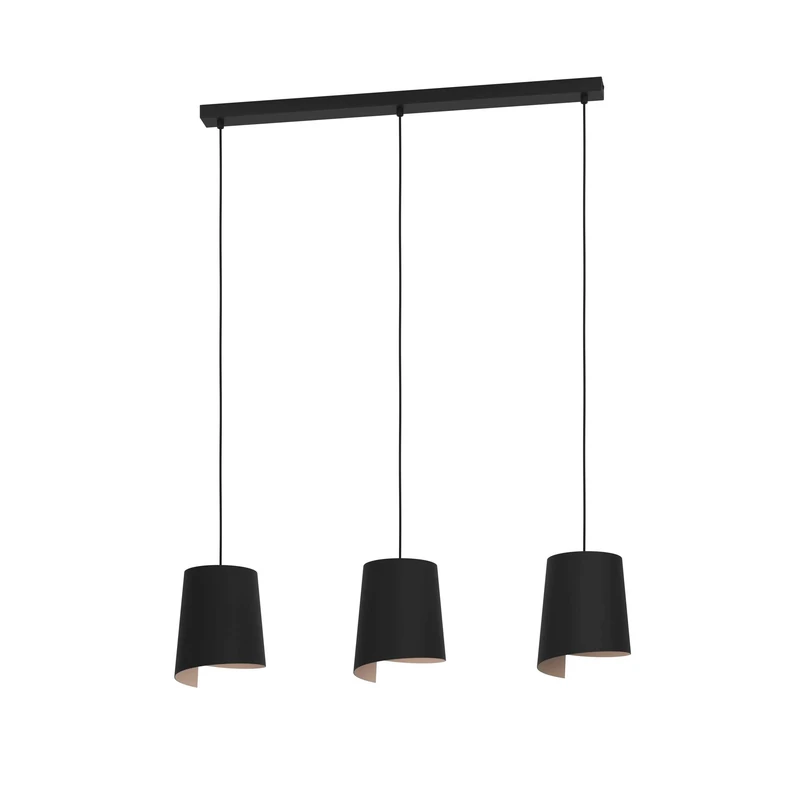 Eglo Pendant lighting Bolivia, 3 lamp ceiling light fitting, hanging lamp for dining and living room made of metal in black and sand colour, E27 socket