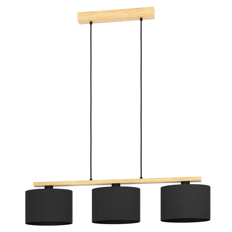Eglo Pendant Lighting Castralvo, Ceiling Light Fitting with 3 Shades, Hanging lamp for Dining and Living Room Made of Black Wood and Fabric, FSCM70HB, E27 Socket