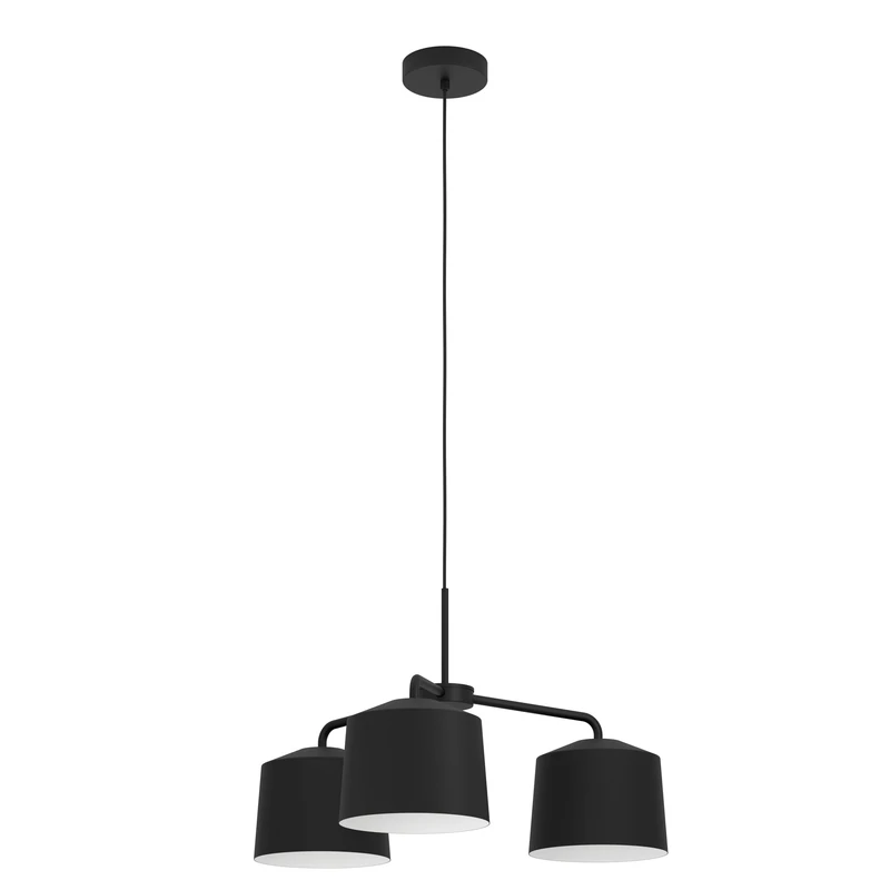 Eglo Pendant Lighting Caguanes, 3 lamp Ceiling Light Fitting, Cluster Hanging lamp for Dining and Living Room, Fabric and Metal in Black and White, E27 Socket
