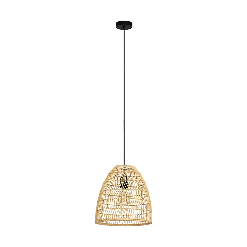 Eglo Pendant Lighting Ayesgarth, Ceiling Light Fitting in Boho Design, Hanging lamp for Dining and Living Room Made of Natural Rattan and Black Metal, E27 Socket