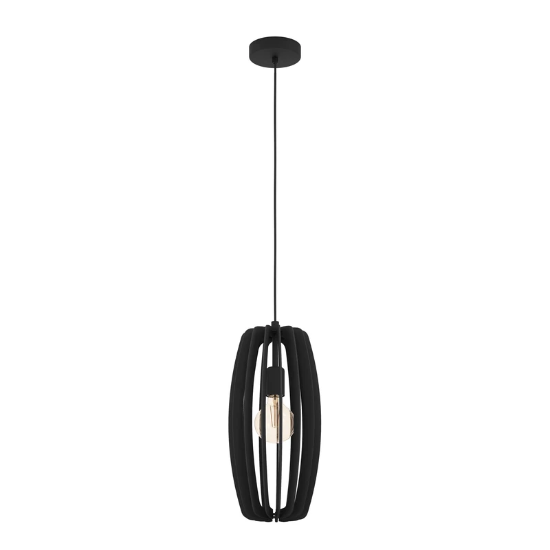 Eglo Pendant Lighting Bajazzara, Scandinavian Design Ceiling Light Fitting, Hanging lamp for Dining and Living Room Made of Black Wood and Metal, E27 Socket