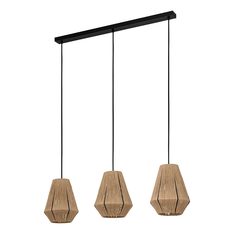 Eglo Pendant Lighting Alderney, Ceiling Light Fitting with 3 Shades, Textile Hanging lamp for Dining and Living Room Made of Natural Hemp and Black Metal, E27 Socket