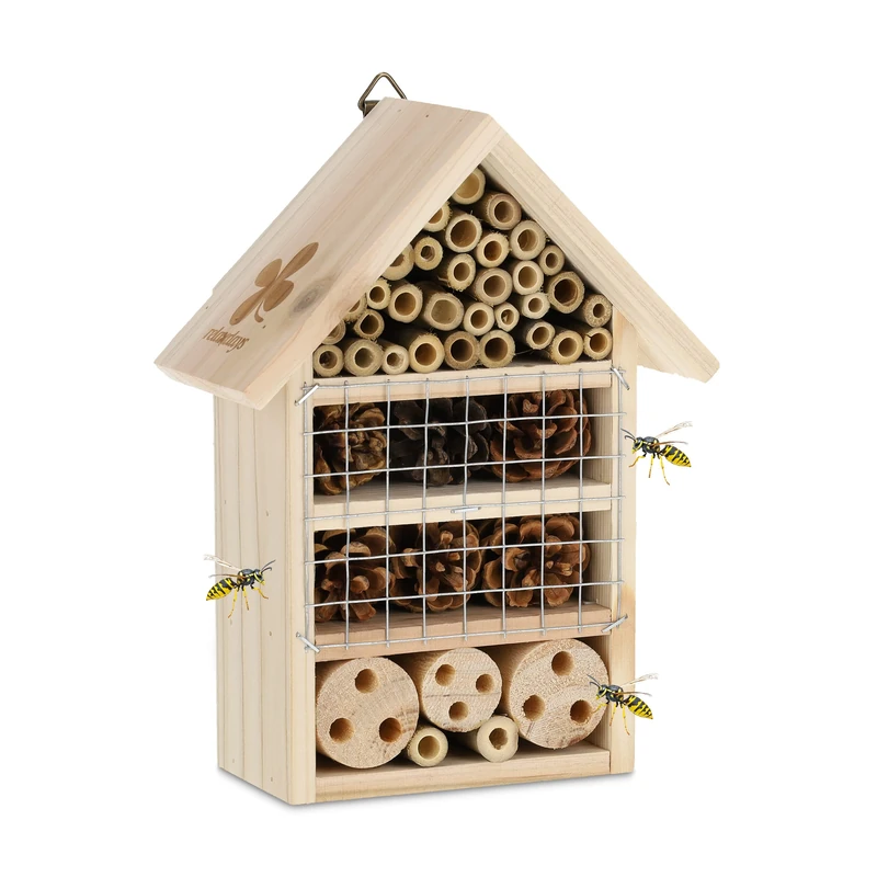 Relaxdays Insect Hotel, Nesting Aid for Bees, Wasps, Butterflies, in Garden or Terrace, HWD: 24 x 18 x 9 cm, Natural