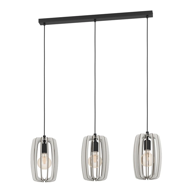 Eglo Pendant Lighting Bajazzara, Scandinavian Design Ceiling Light Fitting, 3 Light Hanging lamp for Dining and Living Room Made of Wood in Sand Colour and Black Metal, E27 Socket