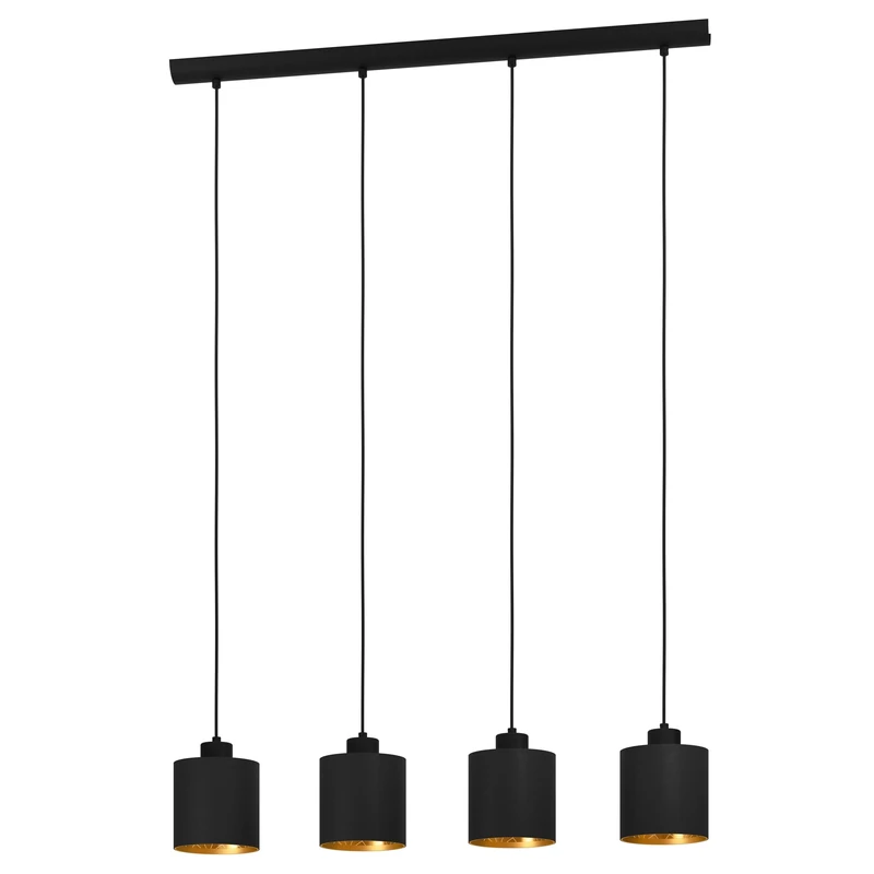 Eglo Pendant Lighting Zaragoza, Ceiling Light Fitting with 4 Shades, Hanging lamp for Dining and Living Room Made of Metal and Fabric in Black and Gold, E27 Socket