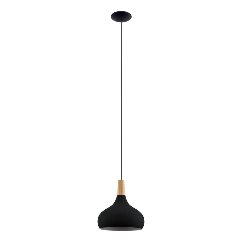 Eglo Pendant Lighting Sabinar, Ceiling Light Fitting, FSC100HB, Hanging lamp for Dining and Living Room Made of Black Metal and Natural Wood, E27 Socket, Ø 11 in