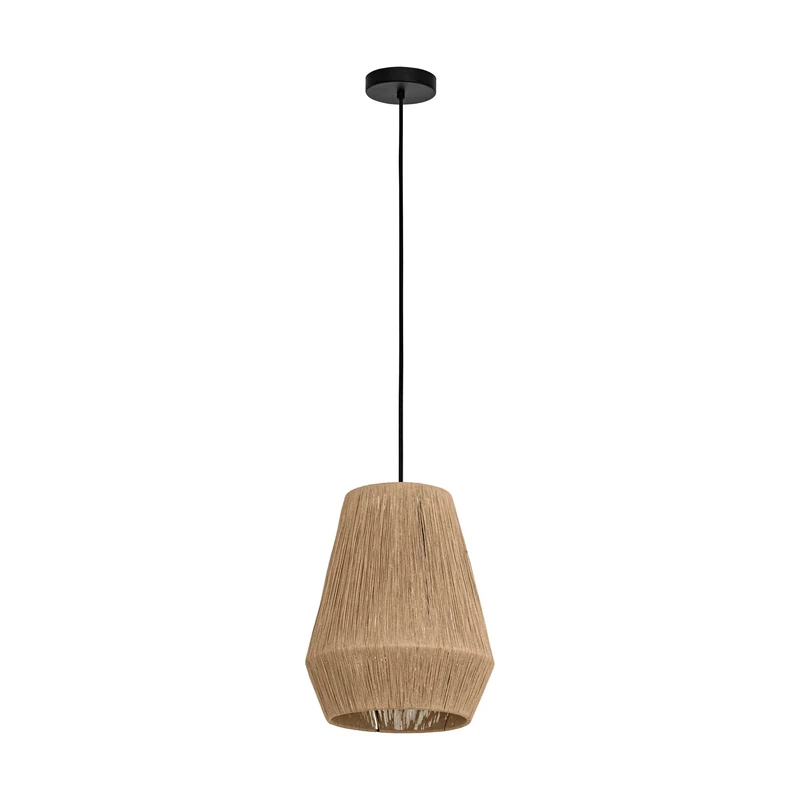Eglo Pendant Lighting Alderney, Ceiling Light Fitting, Textile Hanging lamp for Dining and Living Room Made of Natural Hemp and Black Metal, E27 Socket