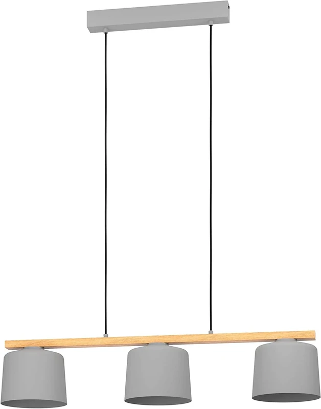 Eglo Pendant Lighting Mariel, Ceiling Light Fitting with 3 Shades, Hanging lamp for Dining and Living Room Made of Grey Metal and Natural Wood, FSC100HB, E27 Socket