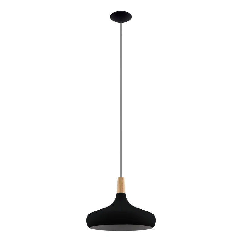 Eglo Pendant Lighting Sabinar, Ceiling Light Fitting, FSC100HB, Hanging lamp for Dining and Living Room Made of Black Metal and Natural Wood, E27 Socket, Ø 16 in