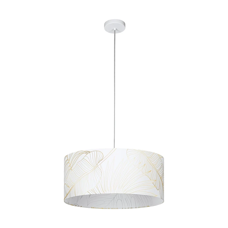 EGLO Pendant Lighting Bucamaranga, Round Ceiling Light Fitting, Hanging lamp for Dining and Living Room Made of White Fabric with a Golden Decor, E27 Socket