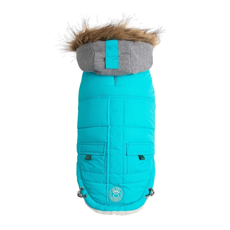 GF Pet Dog Parka Jacket Winter Sailor Warm Coat for Dogs Fleece Lined Vegan Fur Hooded Bodywarmer - Aqua - XXL