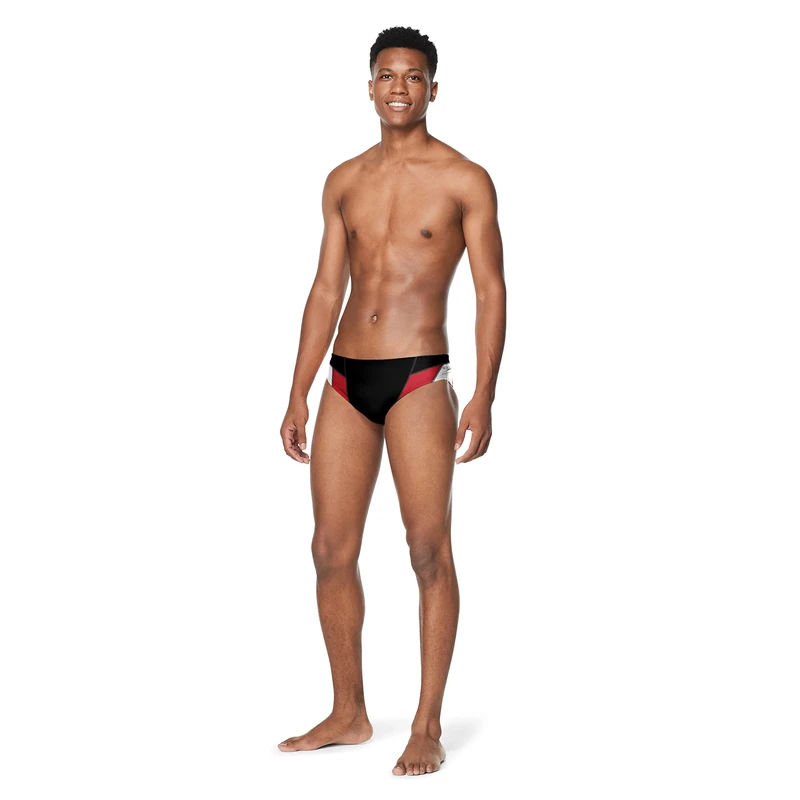 Speedo Mens Swimsuit Endurance+ Splice Team Colors Swim Briefs, Edge Black/Red, 34 US