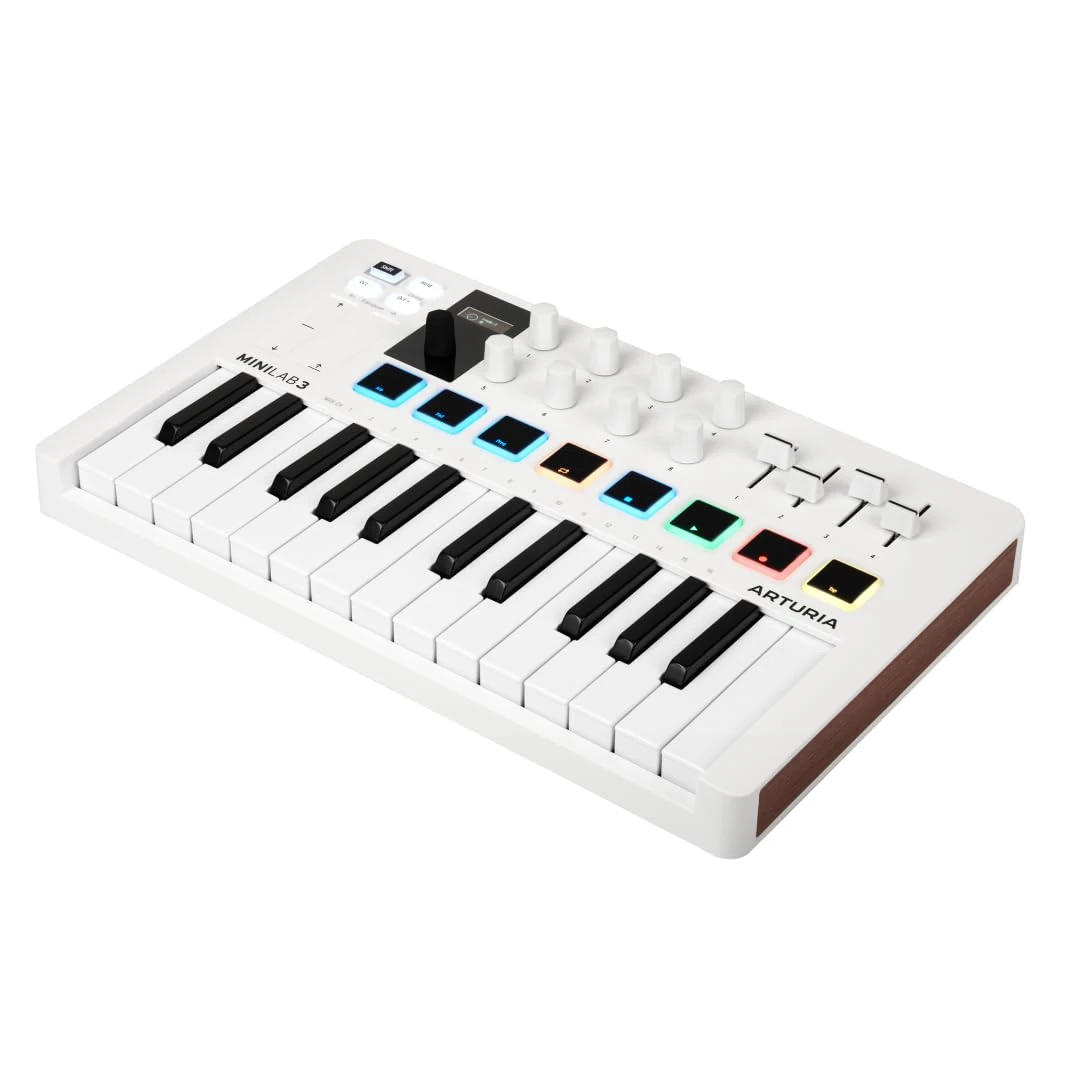 Arturia - MiniLab 3 - Universal MIDI Controller for Music Production, with All-in-One Software Package - 25 Keys, 8 Multi-Color Pads. - White