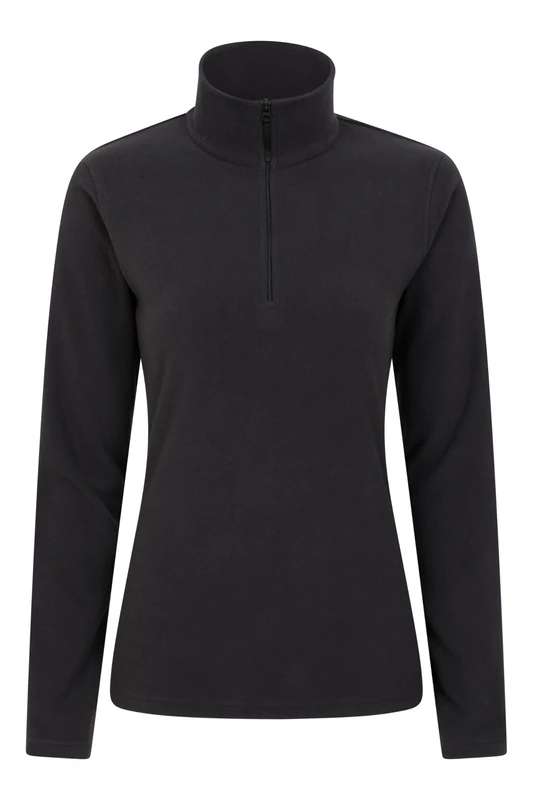 Mountain Warehouse Camber Half Zip Women's Fleece - Lightweight, Warm & Cosy Half Zip Sweatshirt - Best for Spring Summer, Camping, Outdoors, Travelling & Hiking Black (Plain) S