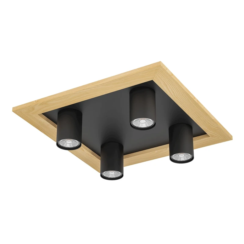 Eglo LED Ceiling spot Valcasotto, 4 lamp Light Fitting, Square Living Room and Hallway Lighting Made of Wood and Metal in Black and White, FSC100HB, GU10 Spots, Warm White