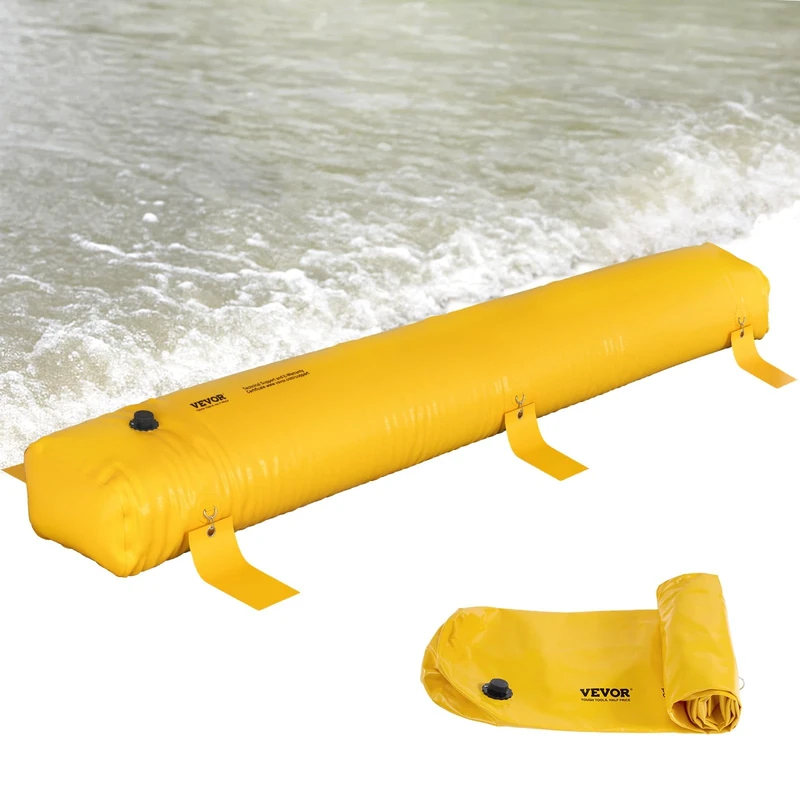 VEVOR Flood Barrier, 12 ft Length x 12 in Height Sandbag Alternative, Water Barrier for Flooding with Great Waterproof Effect, Reusable PVC Water Diversion Tubes, Flood Barriers for Home, Door, Garage