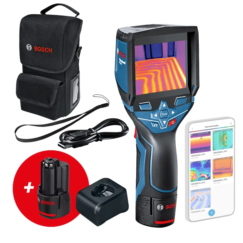 Bosch Professional 12V System Thermal Camera GTC 400 C (without battery and charger, w/app function, Temperature Range: -10°C to +400°C, Resolution: 160 x 120px, in L-Boxx)