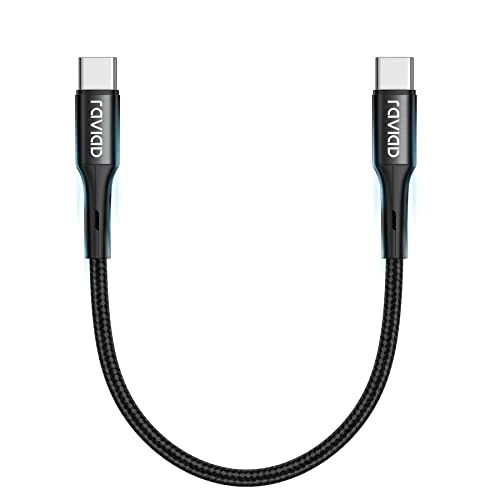 RAVIAD USB C to USB C Cable Short, 30CM 60W 20V/5A PD Fast Charging Data Cable Lead Compatible with Samsung Galaxy S22 / S21 / S20 / S10, Huawei P40 / P30, Google Pixel - Black
