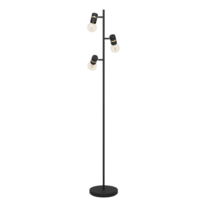 Eglo Floor lamp Lurone, Standing Light with 3 Adjustable Spots, Living Room Lighting Made of Black and Brass Finished Metal, floorlamp with E27 Socket