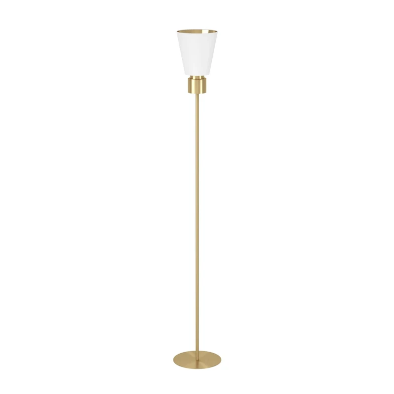 Eglo Floor lamp Aglientina, Minimalist Standing Light, uplighter Made of Brushed Brass Metal and White Fabric, Textile Living Room Lighting, up Light floorlamp with E27 Socket