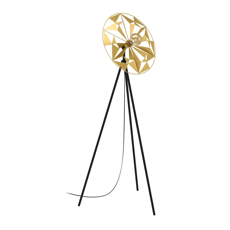 Eglo Tripod Floor lamp Castanuelo, Retro Design Standing Light, Vintage Living Room Lighting Made of Black and Golden Metal, floorlamp with E27 Socket