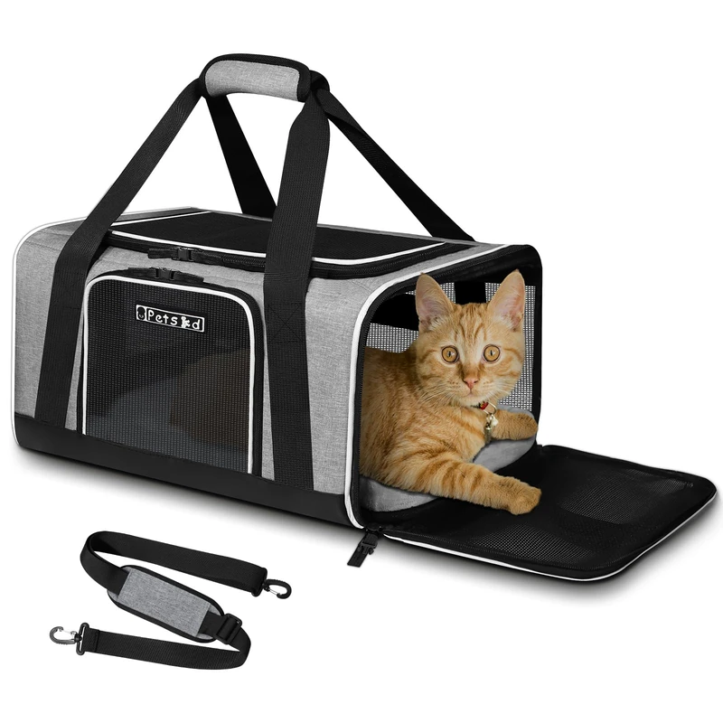 Petskd Pet Carrier 17x11x9.5 Alaska Airline Approved,Pet Travel Carrier Bag for Small Cats and Dogs, Soft Dog Carrier for 1-10 LBS Pets,Dog Cat Carrier with Safety Lock Zipper(Grey)