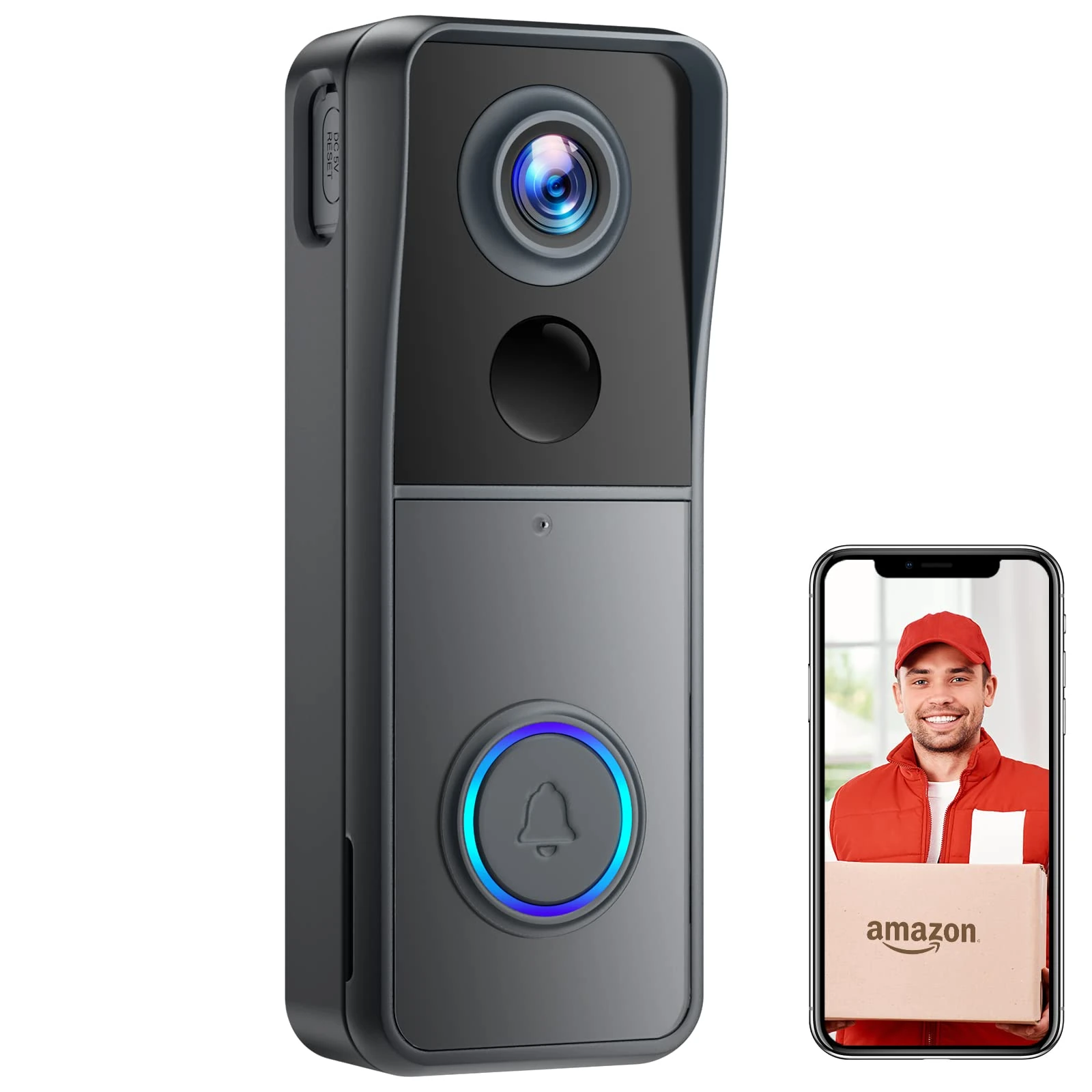 XTU Wireless WiFi Video Doorbell Camera, 2K HD Smart Video Door bell with Camera Battery Operated PIR Motion Detection Night Vision 2-Way Audio Support SD Card