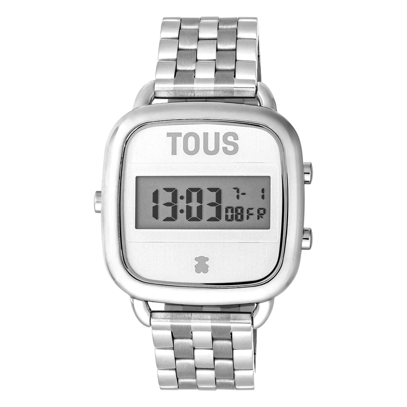 TOUS Digital Watch with Steel Bracelet, Hour, Minute, Second, Day, Month, Day, Weekday, 1/100 Second Chronograph and Alarm, Water-Resistant to 5 ATM, D-Logo Collection