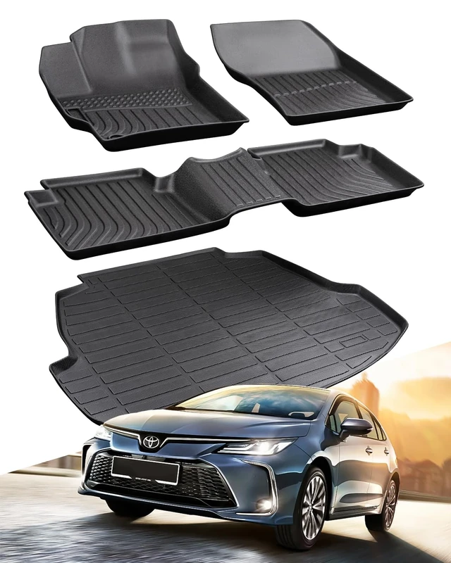 BAMACAR for 2020-2023 Toyota Corolla Floor Mats 4 Pcs,2020 2021 2022 2023 Floor Mats for Toyota Corolla All-Weather Protection 2 Rows & Cargo Liner Black Rubber ((Not for Hybrid/Hatchback)