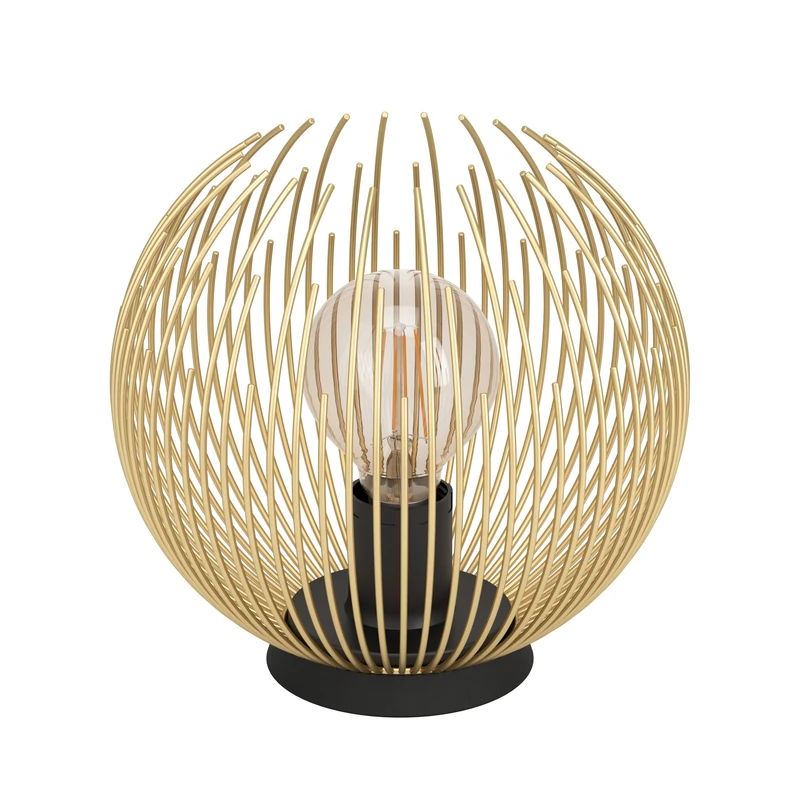 Eglo Bedside lamp Venezuela, Round Side Table Light, Decorative Living Room and Bedroom Lighting Made of Metal in Black and Gold, E27 Socket