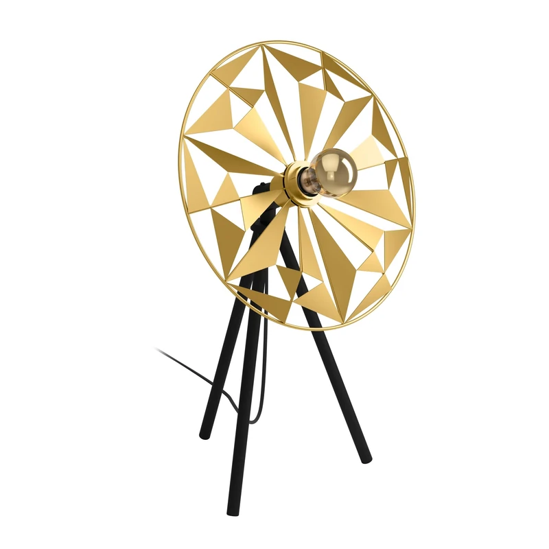 Eglo Tripod Bedside lamp Castanuelo, Side Table Light in Retro Design, Decorative Living Room and Bedroom Lighting Made of Golden and Black Metal, E27 Socket
