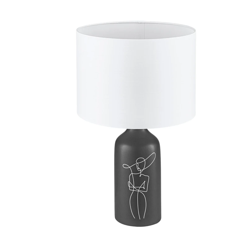 Eglo Bedside lamp Vinoza, Decorative Side Table Light with lampshade, Living Room and Bedroom Lighting Made of Black Ceramic with Motif and White Fabric, E27 Socket