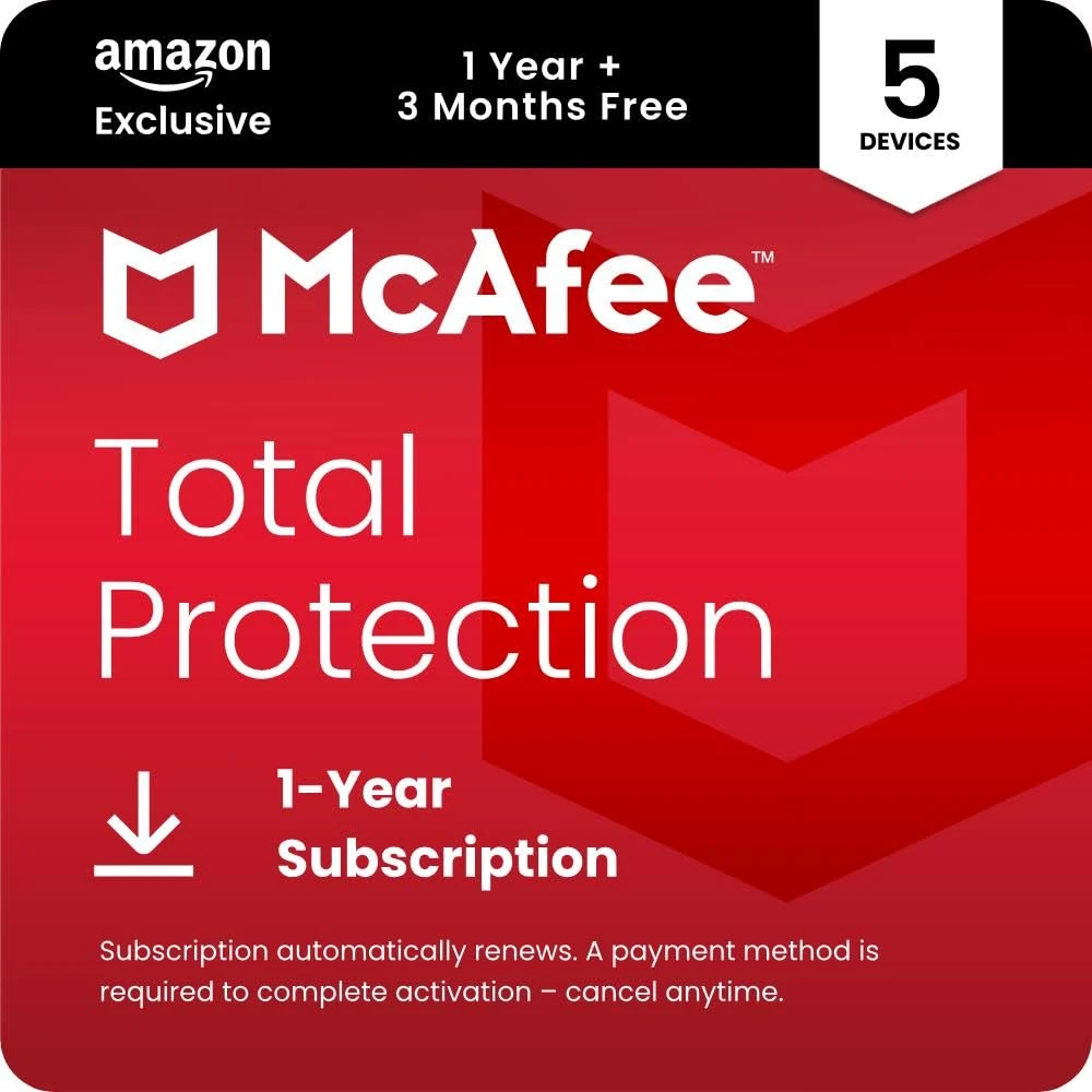 McAfee Total Protection 5-Device 2025 | 15-Months| Antivirus, VPN, Scam Protection, Identity Monitoring | 15-Months Subscription with Auto-Renewal | Digital download