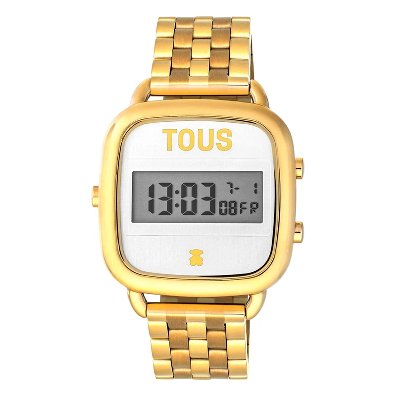 TOUS Digital watch with gold-plated IP steel bracelet, hours, minutes, seconds, day, month, day, weekday, chronograph and 1/100 second alarm functions, water-resistant to 5 ATM, D-Logo collection - Image 1