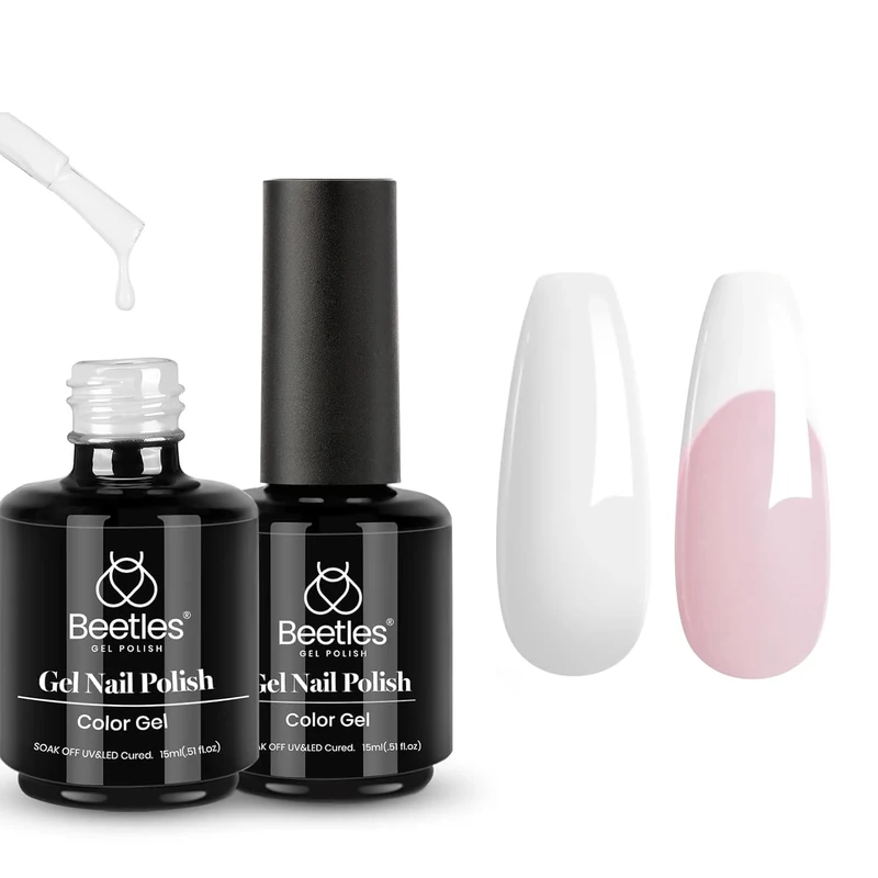 beetles Gel Polish White 2x15ml Set - UV Soak Off, 21+ Day Shine
