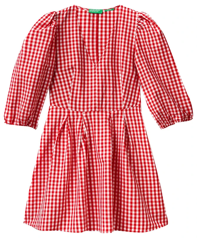 United Colors of Benetton Dress 4YCNDV04T, Red Check 911, XL Woman, Red Checked 911, XL - Image 1