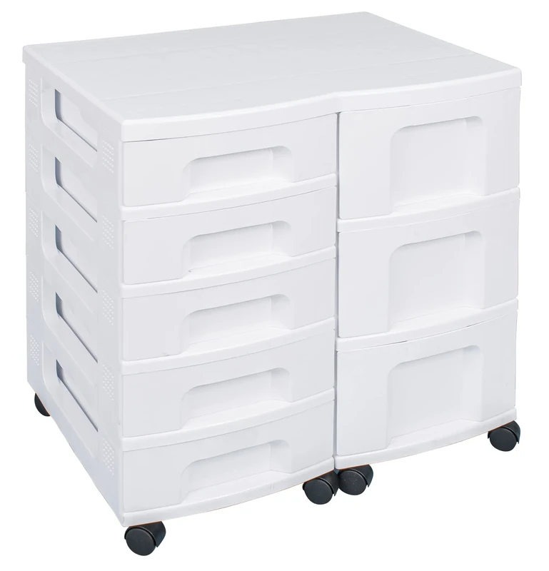 Really Useful Plastic Storage Box Storage Tower Double Top with 5x7 Litre + 3x12 Litre White Frame with Drawers