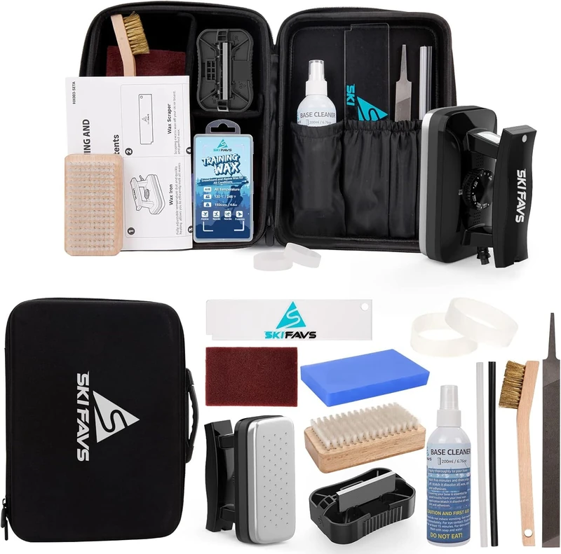 Skifavs Ski/Snowboard Wax Kit, Ski Tuning & Waxing Kit with Wax Iron, Complete Basic Wax Set - Professional Tuning Equipment, All Temperature Wax, Base Cleaner, Brush, Wax Scraper, P-tex, Tuning Stone