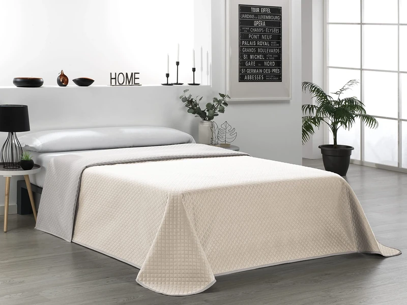 Martina Home Bouti Bedspread Reversible Beige Linen 150cm Bed